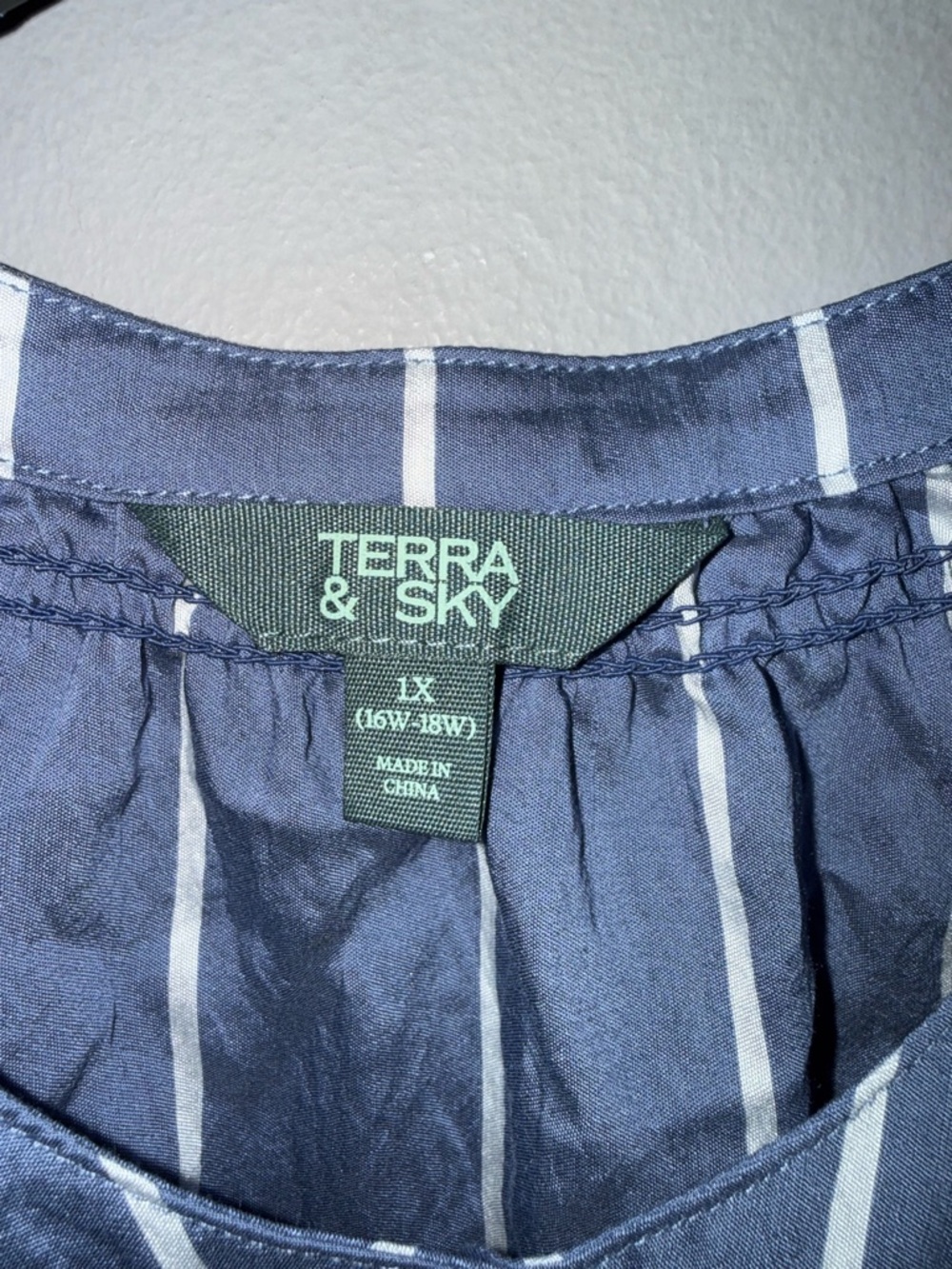 Terra & Sky Blue and White Striped 3/4 Sleeve Button-Front Blouse 1X BNWT - Picture 5 of 7